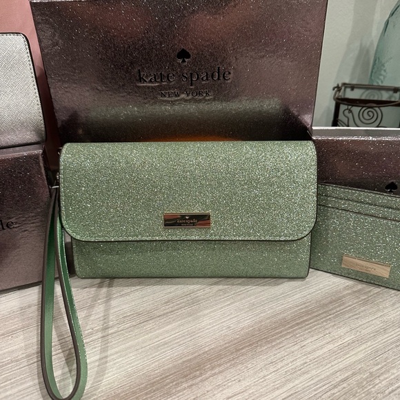 Kate Spade Handbags - Kate Spade Kenzie Glitter Flap Phone Wristlet-Seawater